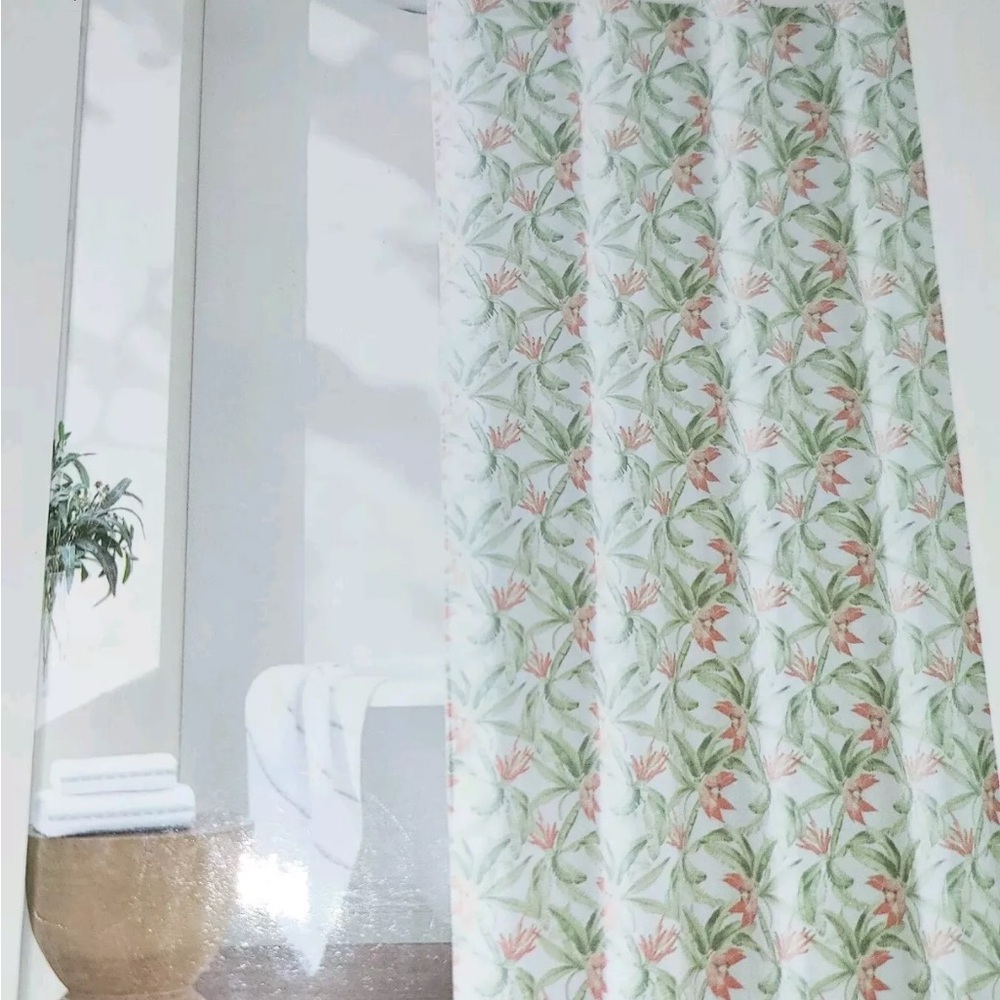 Tommy Bahama Tropical Palm Print Shower Curtain - Sage Green/Pink - Like New